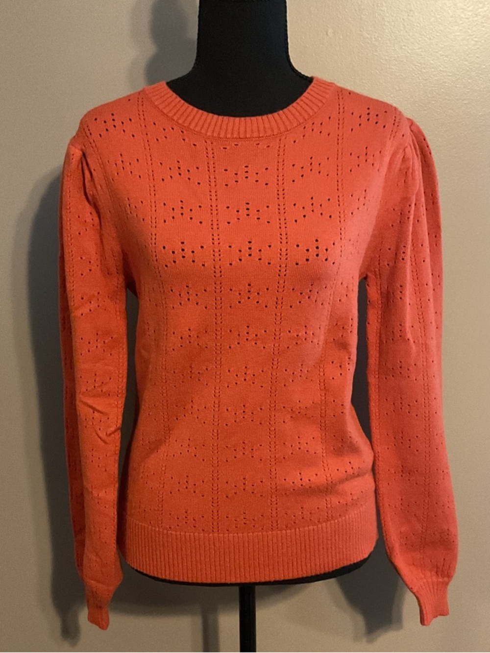 Amazon Brick Red Pointelle Crew Neck Sweater